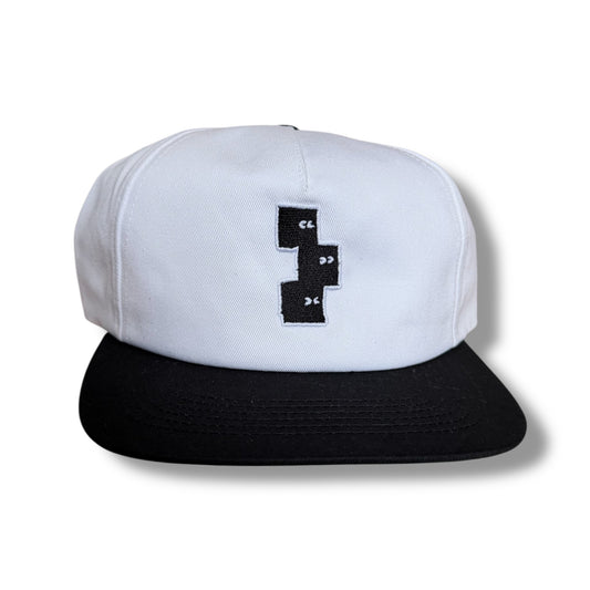 BLACK AND WHITE 5 PANEL SNAPBACK HAT