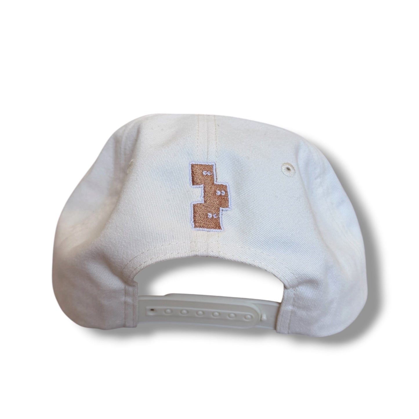 LIGHT BROWN AND CREAM 5 PANEL SNAPBACK HAT