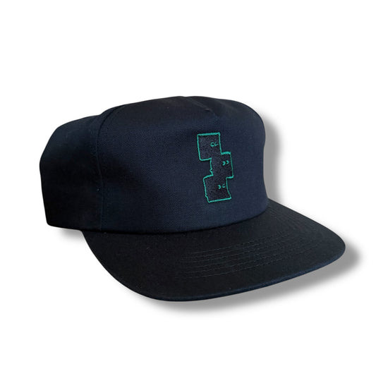 BLACK 5 PANEL SNAPBACK HAT