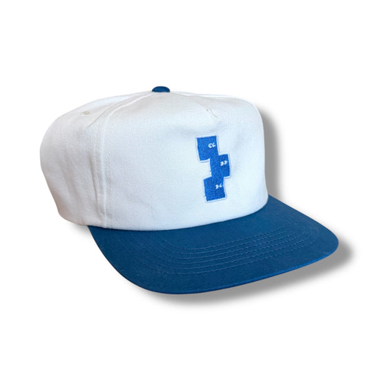ROYAL BLUE AND CREAM 5 PANEL SNAPBACK HAT