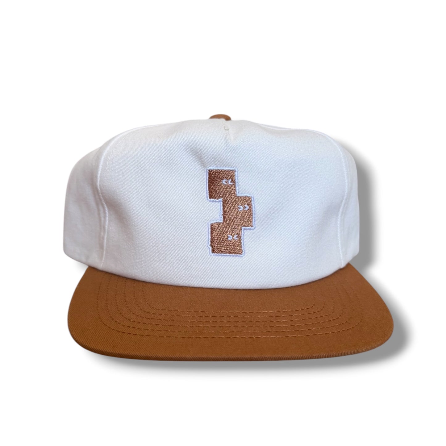 LIGHT BROWN AND CREAM 5 PANEL SNAPBACK HAT