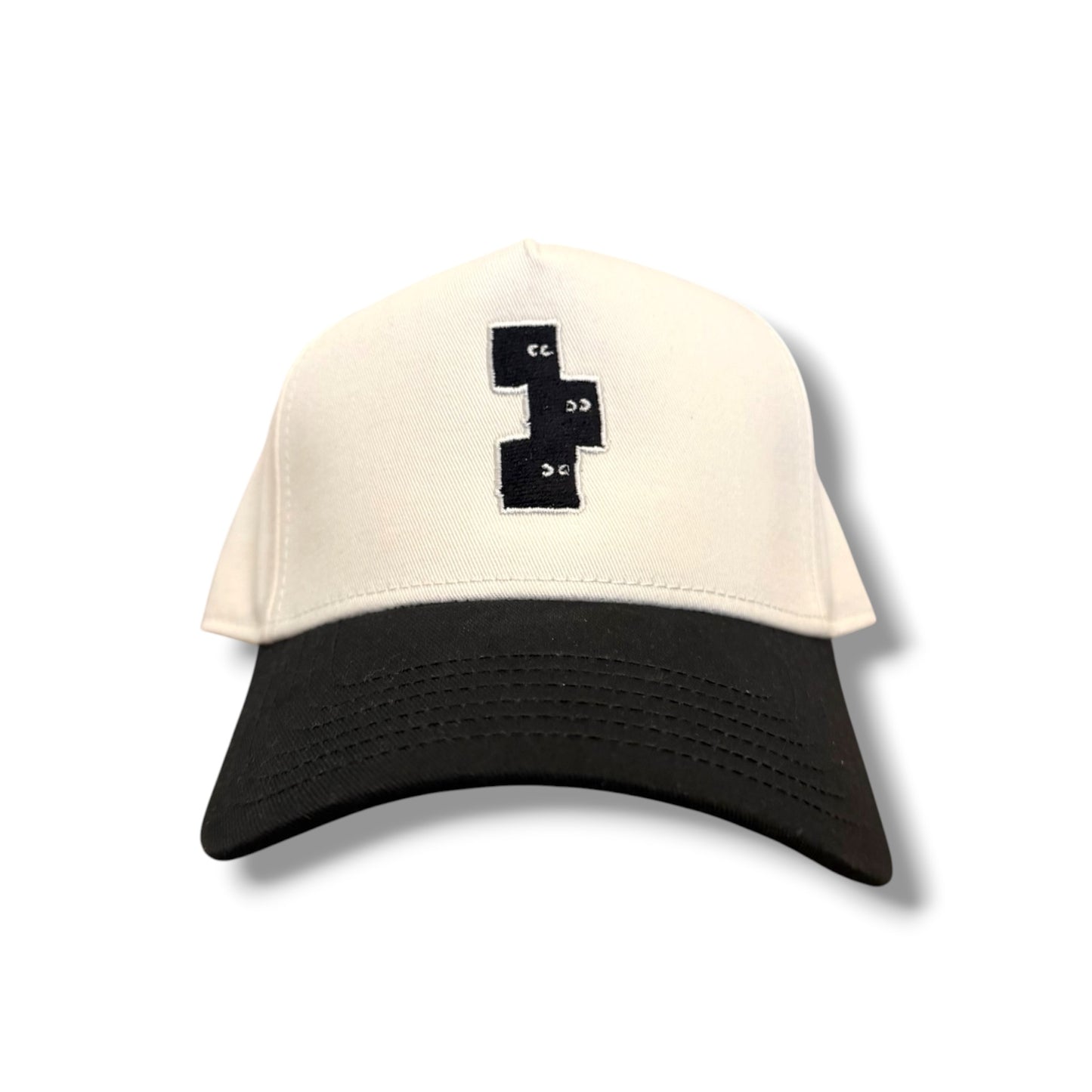 CREAM AND BLACK STRUCTURED FRAME SNAPBACK HAT