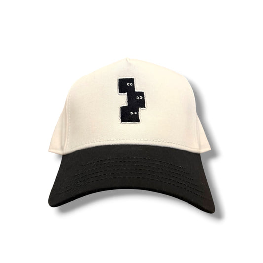 CREAM AND BLACK STRUCTURED FRAME SNAPBACK HAT