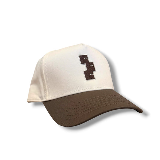 CREAM AND BROWN STRUCTURED FRAME SNAPBACK HAT