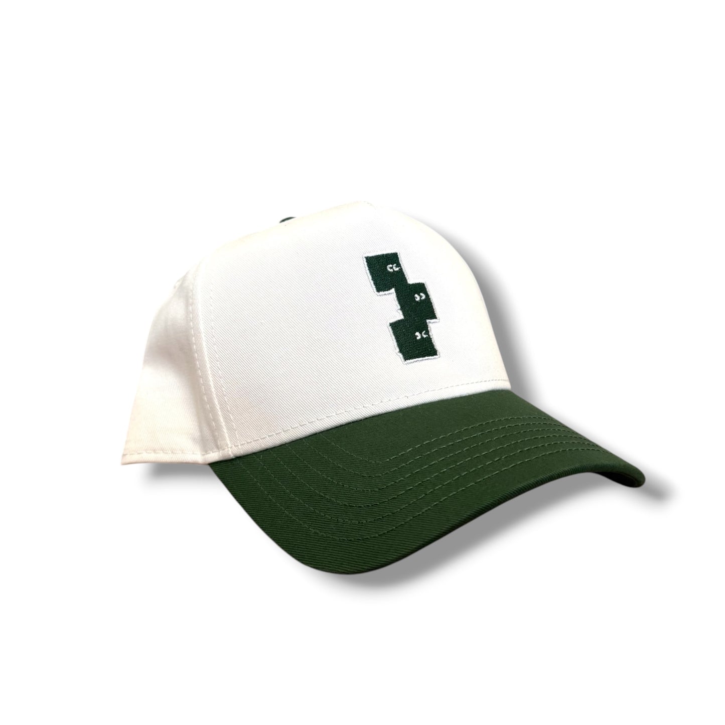 CREAM AND GREEN STRUCTURED FRAME SNAPBACK HAT