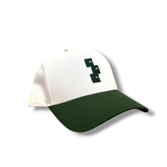 CREAM AND GREEN STRUCTURED FRAME SNAPBACK HAT