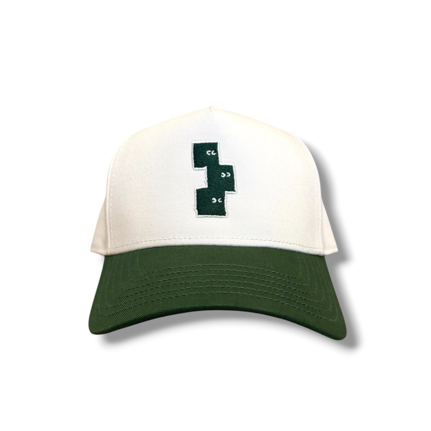 CREAM AND GREEN STRUCTURED FRAME SNAPBACK HAT